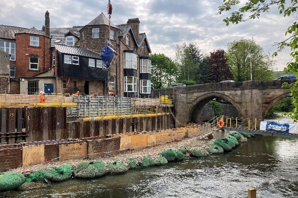 Flood defence work taking place in Matlock, Derbyshire