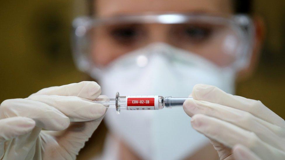 A nurse holds China's Sinovac vaccine at the Sao Lucas Hospital of the Pontifical Catholic University of Rio Grande do Sul (PUCRS), in Porto Alegre, Brazil August 8, 2020.