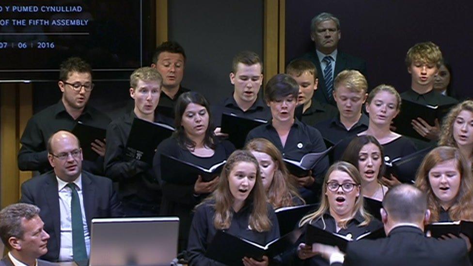 UKIP AMs Nathan Gill and Mark Reckless enjoy a National Youth Choir of Wales performance