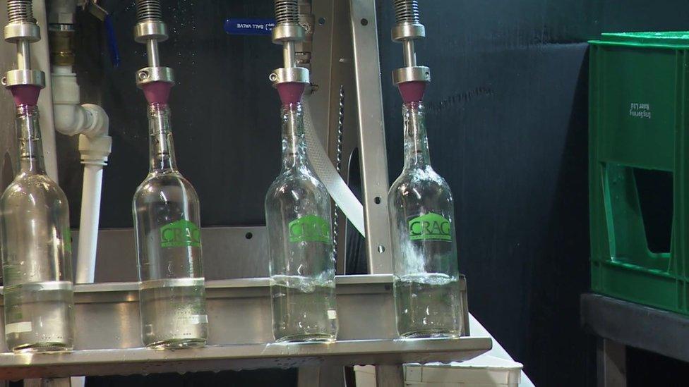 Spring water being bottled