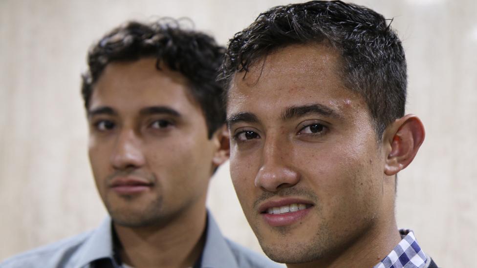 Jorge Enrique Bernal Castro and his identical twin William Canas Velasco