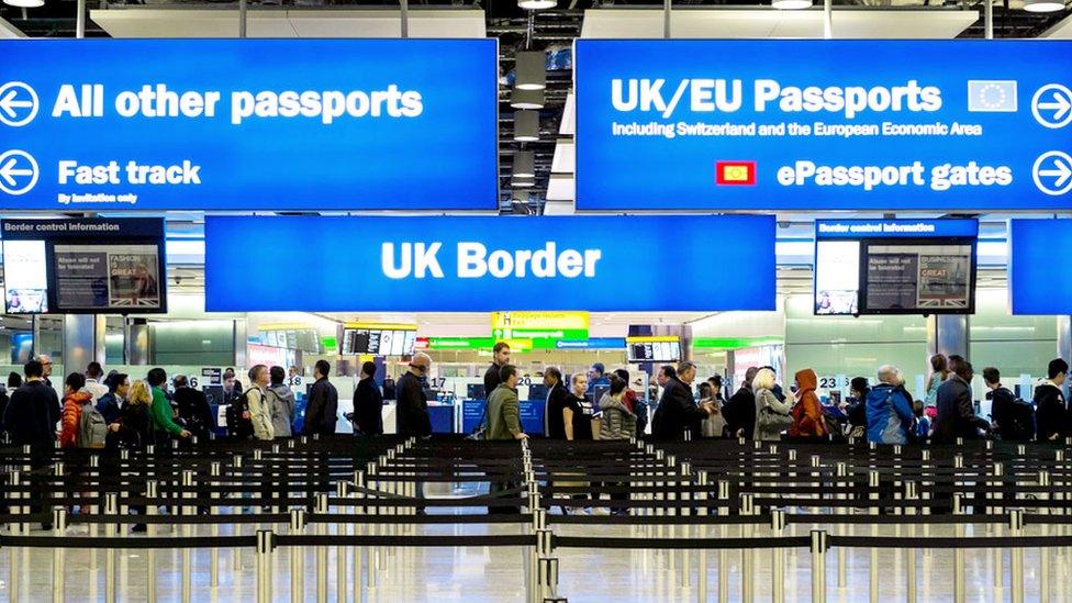 Immigration and passport control at Heathrow airport