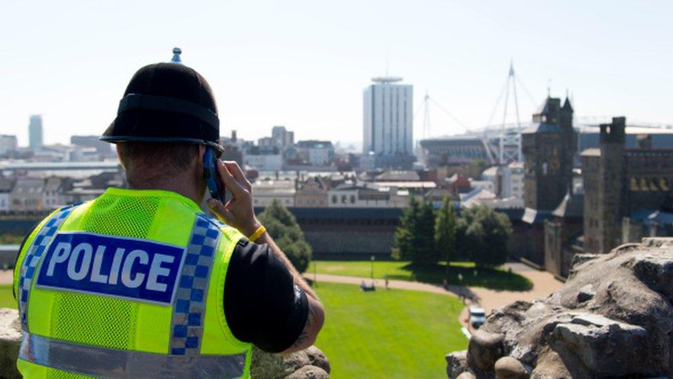 A police officer overlooking Cardiff