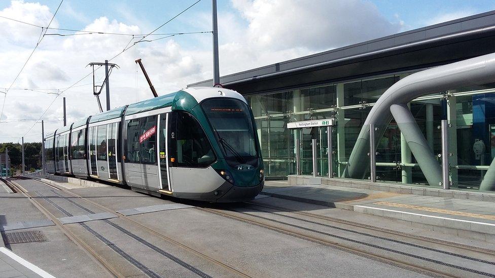 A library picture of a tram in Nottingham