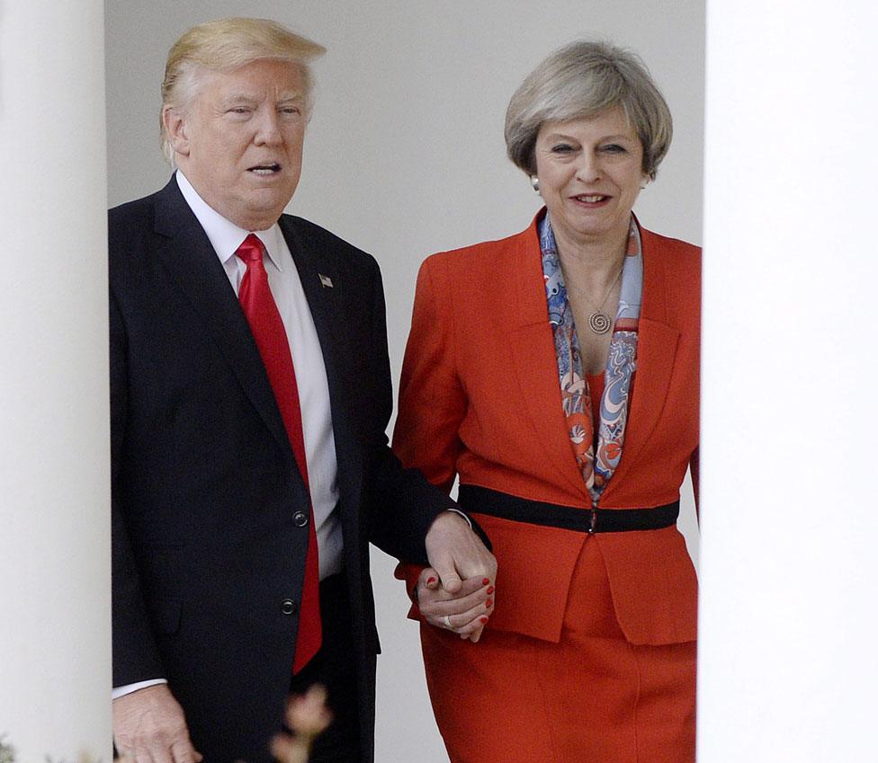 Trump and May holding hands