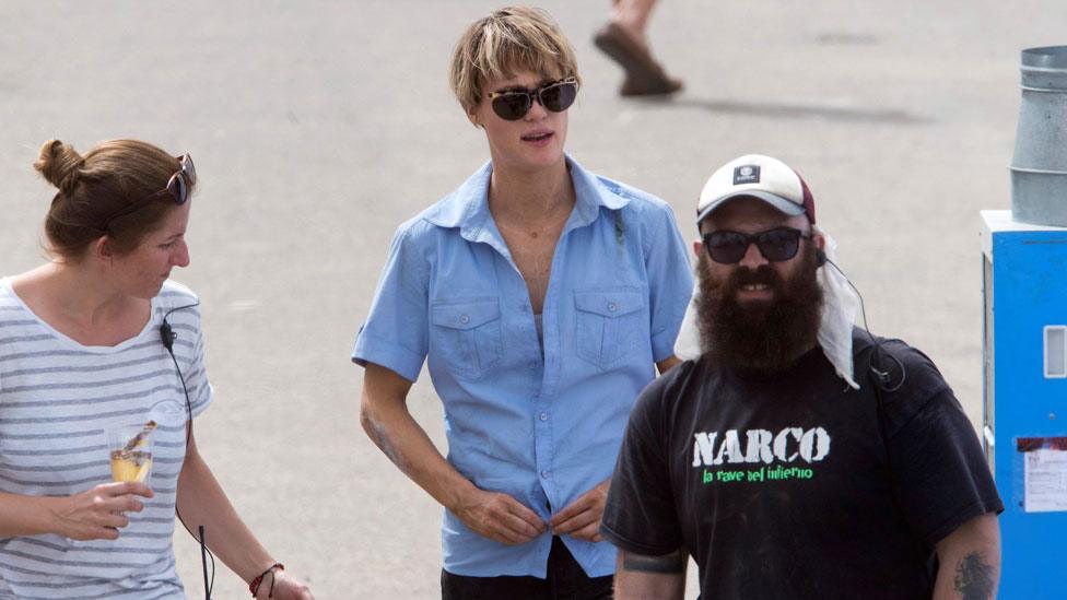 Mackenzie Davis (centre) on the Terminator set in Cartagena, Spain