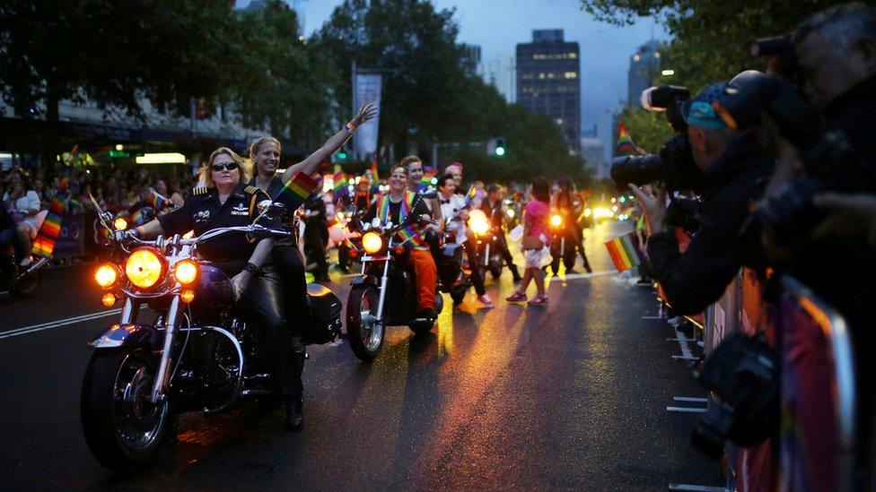 Motorcyclists from "Dykes on Bikes" lead the annual Sydney Gay and Lesbian Mardi Gras parade in Sydney, Australia March 4, 2017.