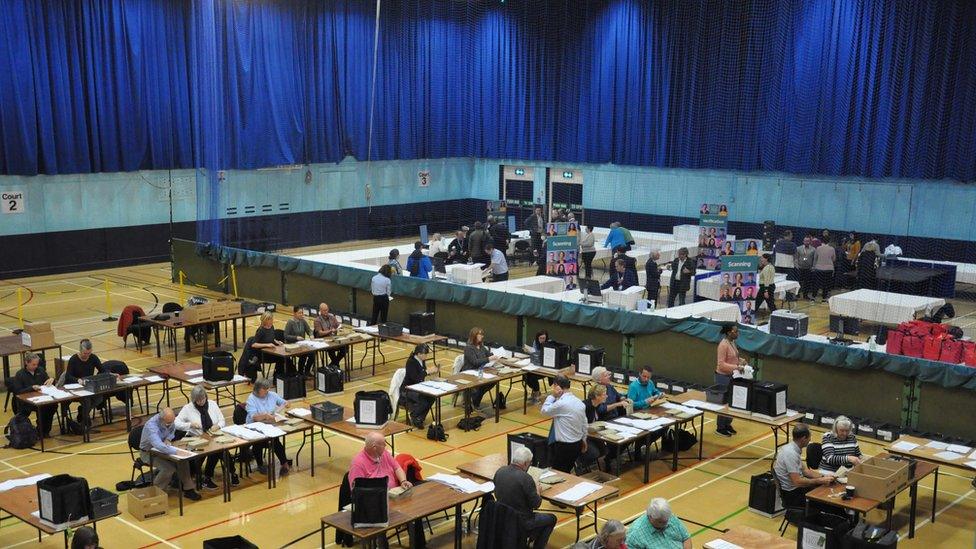 Election count in Sir John Loveridge hall