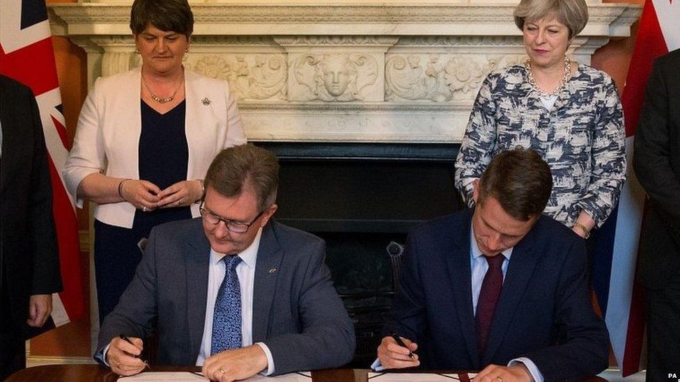 The Conservatives and Democratic Unionists signing the confidence and supply agreement