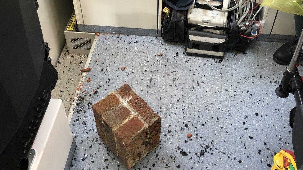 Bricks found inside one of the ambulances