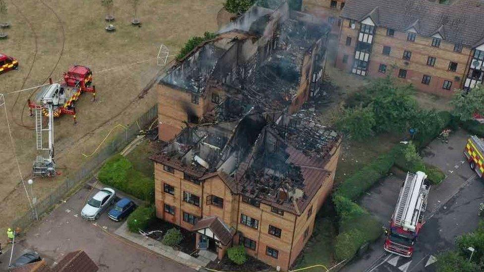 An overhead shot of the scene at Redwood Grove, Bedford, after the explosion