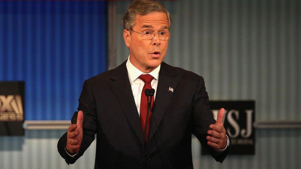 Jeb Bush speaks at the Republican debate in Milwaukee.