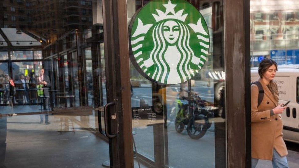 Starbucks store stands nearly empty in New York's East Village as Starbucks Workers United have announced that they are waging the company's largest strike Thursday on the coffee company's Red Cup Day on November 16, 2023 in New York City.