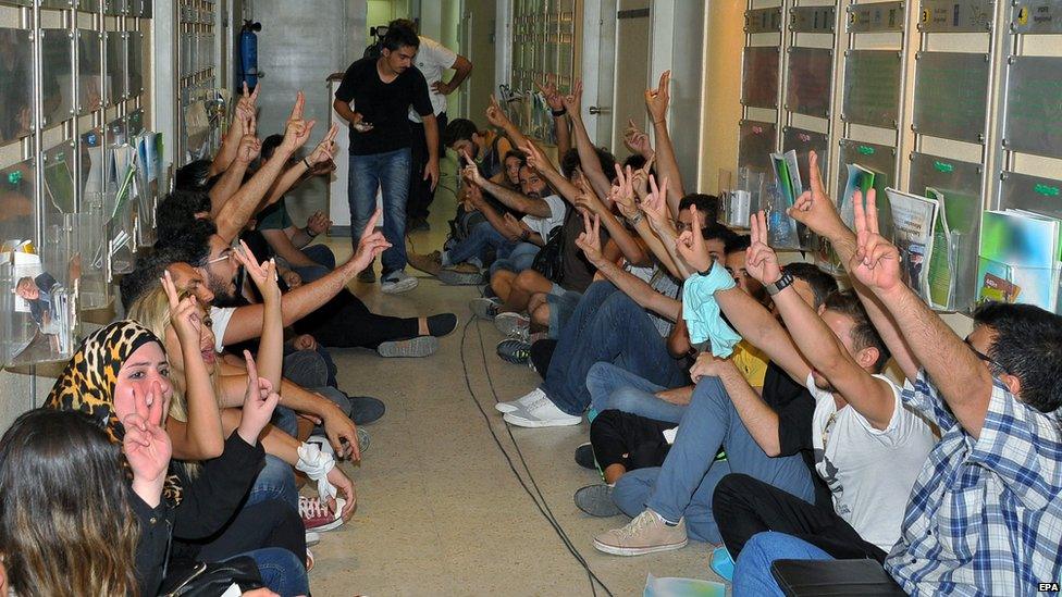 Protesters of the You Stink movement occupy the Lebanese environment ministry