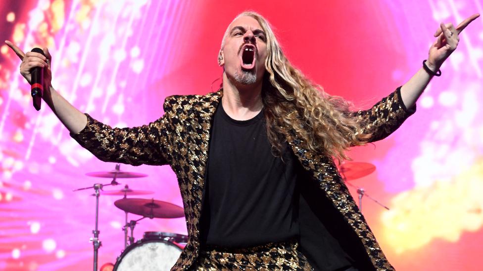 Daniel Estrin of Australia’s representatives for Eurovision 2023, Voyager performs during the London Eurovision Party 2023 at the Outernet London on April 16, 2023 in London, England