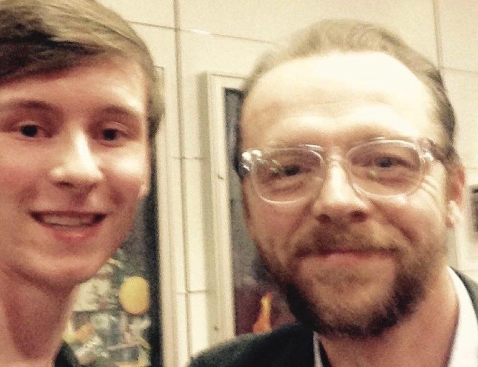 Thomas Duke with Simon Pegg in 2014