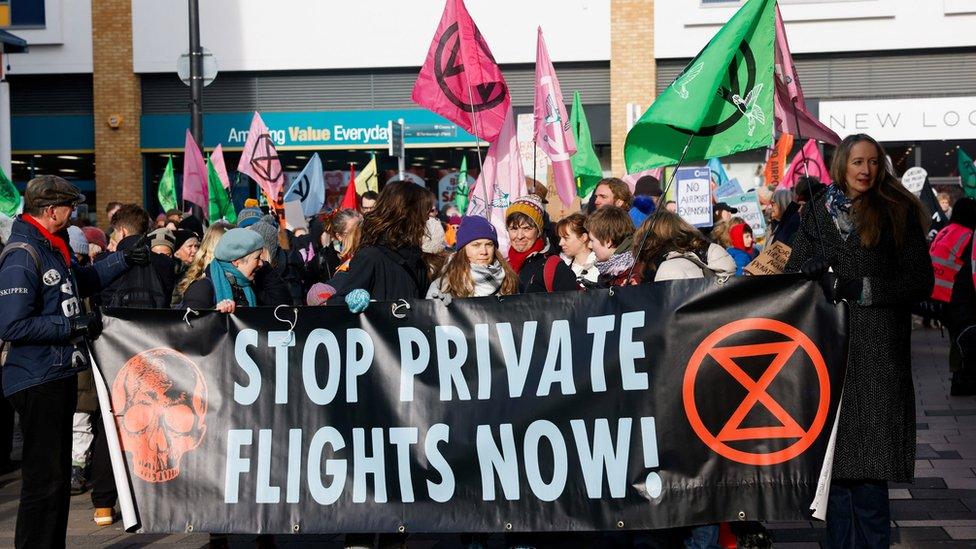 Greta Thunberg in Farnborough with protesters