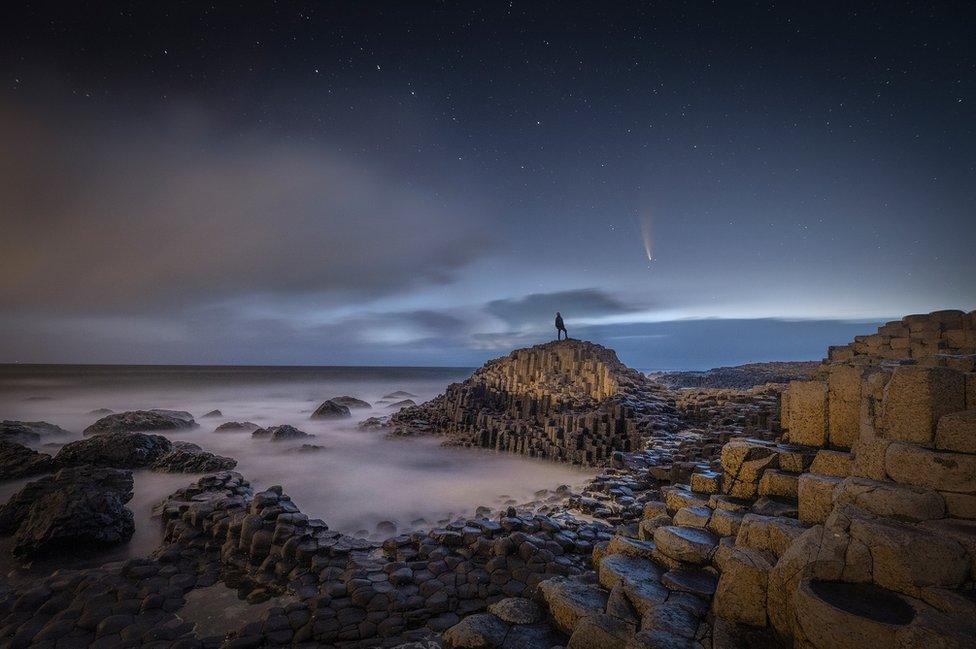 Comet Neowise over the Giant's Causeway in County Antrim