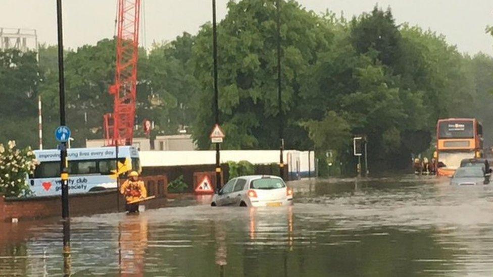 Flooded Pershore Road in Selly Oak