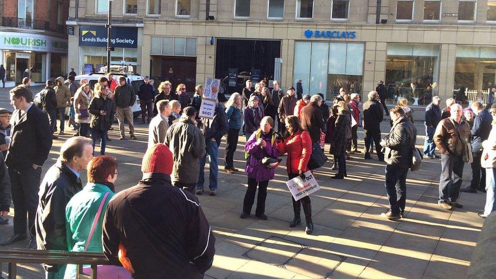 Protesters outside council meeting