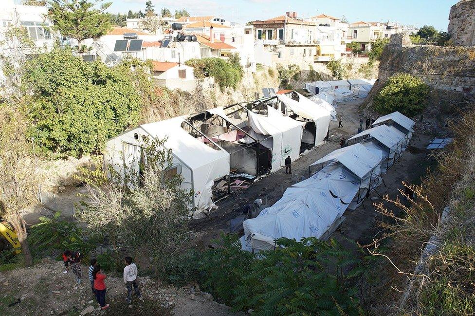 Damaged tents in Souda camp, UNHCR photo