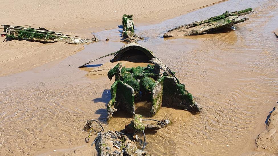 Wreckage on beach