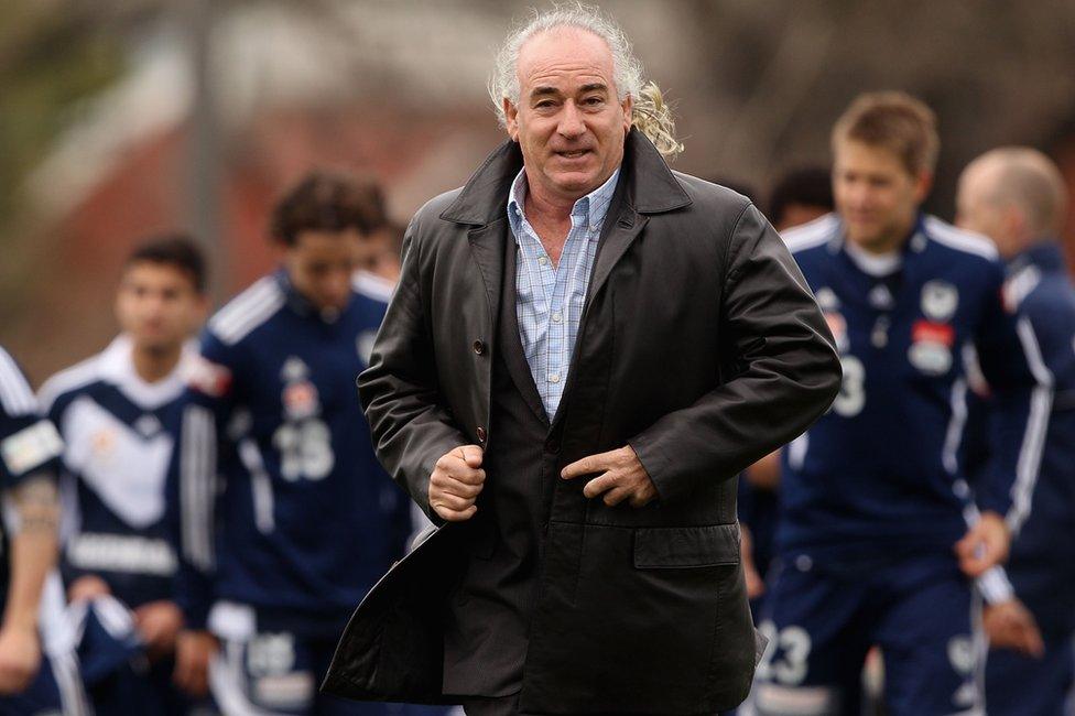 Liverpool legend Craig Johnston walks off after speaking with Victory players during a Melbourne Victory training session at Gosch's Paddock on July 23, 2013 in Melbourne, Australia.