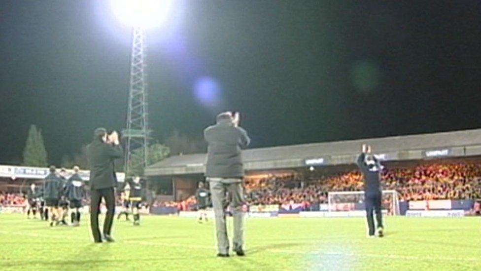 Oxford United staff and players thank fans for their support at the last game at the Manor Ground vs Port Vale in May 2001