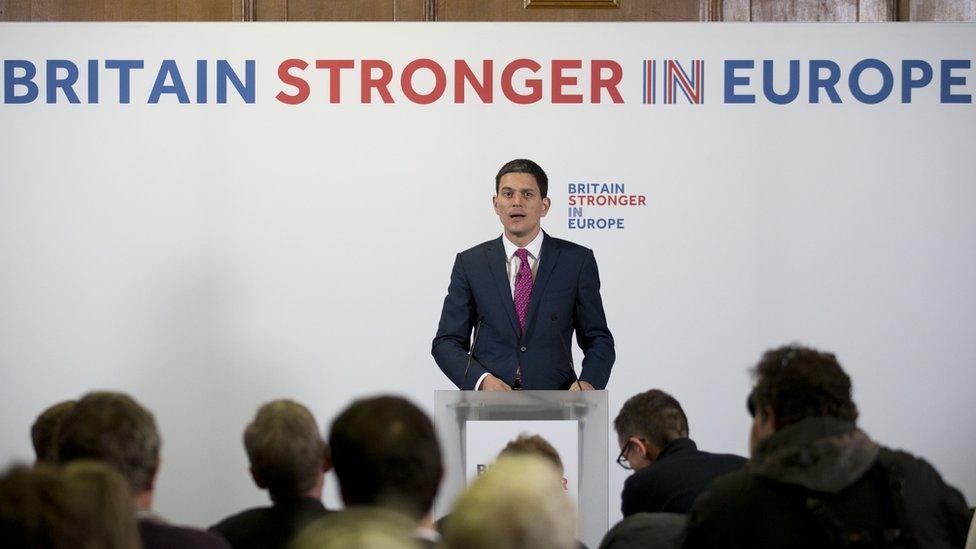 Former foreign secretary David Miliband makes a speech for the Britain Stronger In Europe campaign