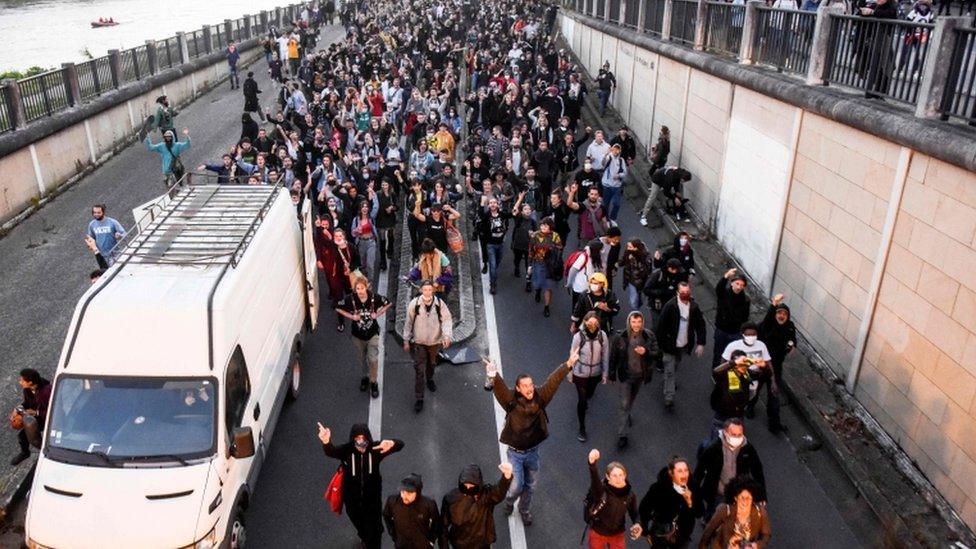 Demonstrators in Nantes during the Music Day celebrations in 2020