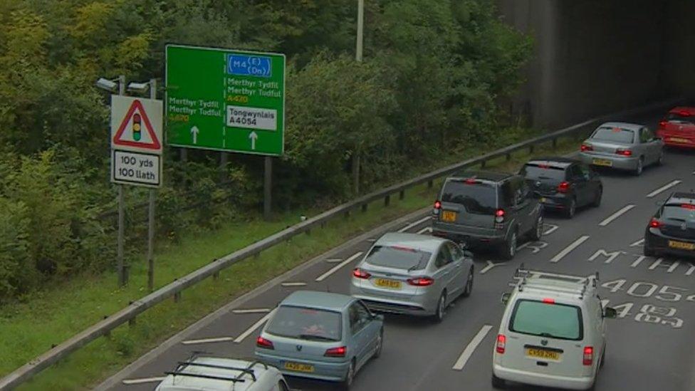 Traffic queuing on the A470