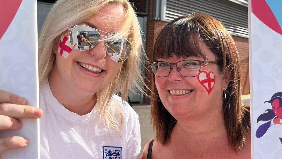 Chloe and her mum with England face paint on as they went to support the lionesses in their game against Northern Ireland