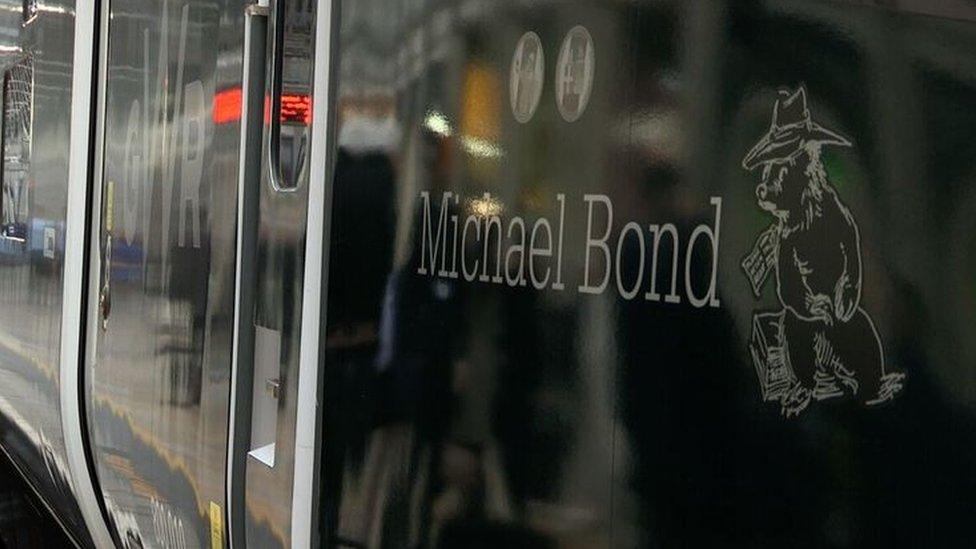 Michael Bond's name on side of train