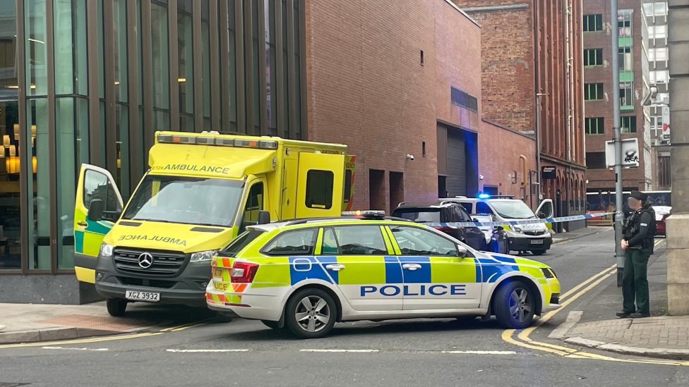 Ambulance and police car at James Street South