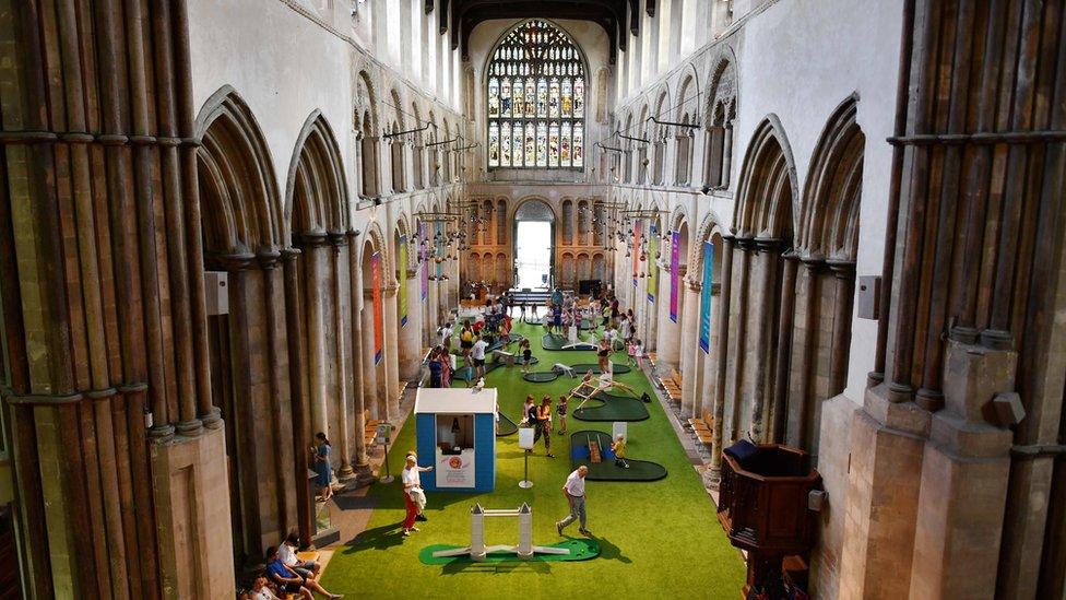 Crazy golf in Rochester Cathedral