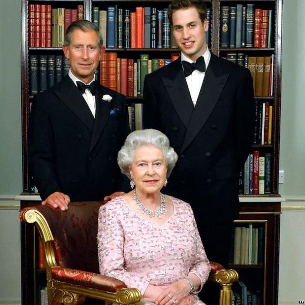 Prince Charles, Prince William and Queen Elizabeth II