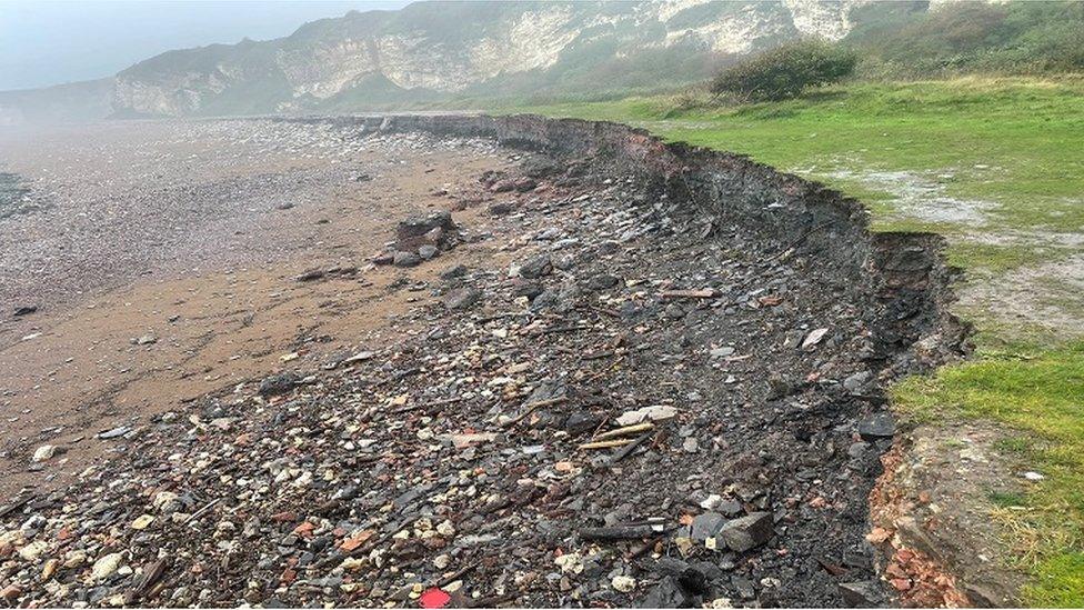 Coal platform visible after Storm Babet