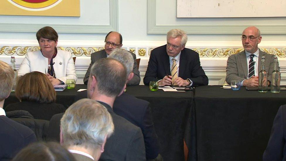 Arlene Foster and other politicians at Brexit plan launch