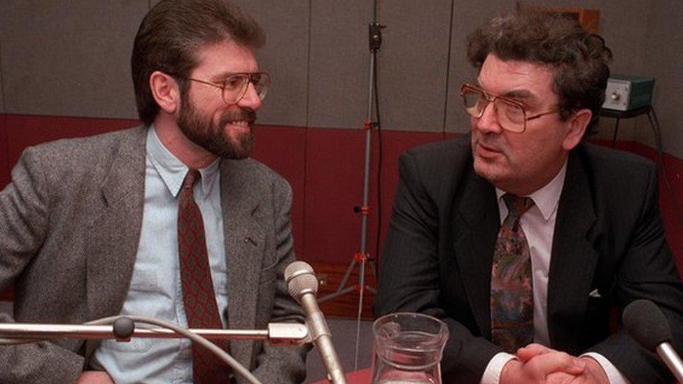 Gerry Adams and John Hume, pictured in a BBC radio studio in 1992