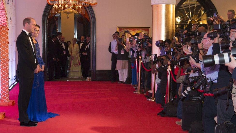 Duke of Duchess of Cambridge pose for photographers as they arrive at charity gala in Mumbai on 10 April 2016