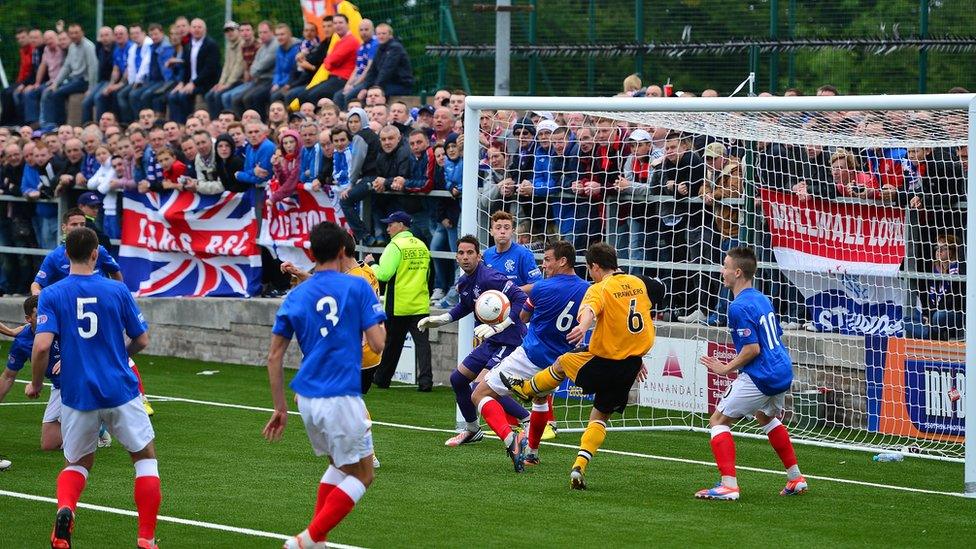 Rangers in 2012 playing in the third division of Scottish football