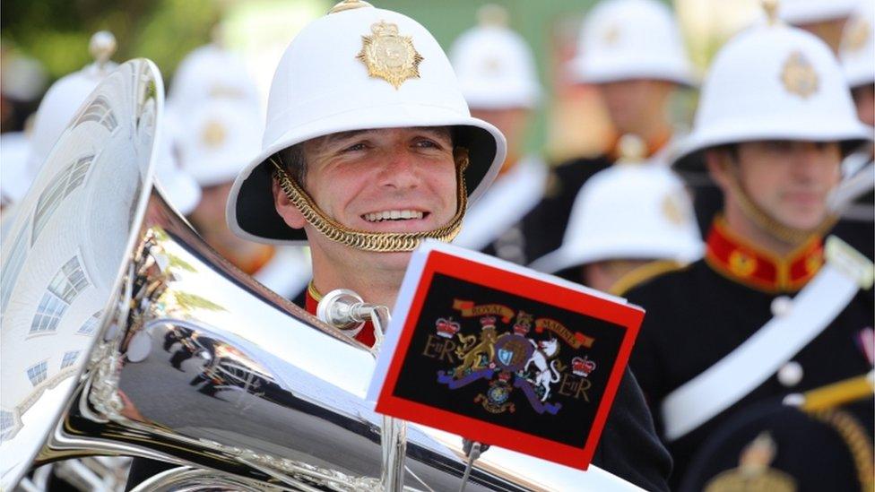 Bandsmen from the Royal Marines marched through Salisbury with smiles on their faces