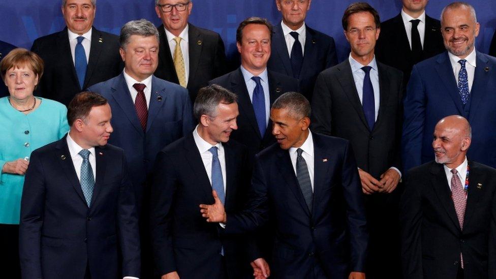 UK Prime Minister David Cameron with other world leaders at the Nato summit