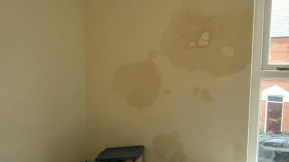 Damp patches in a bedroom