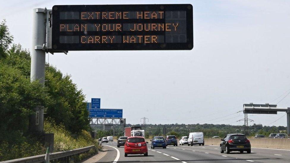 Heat warning on a UK motorway.