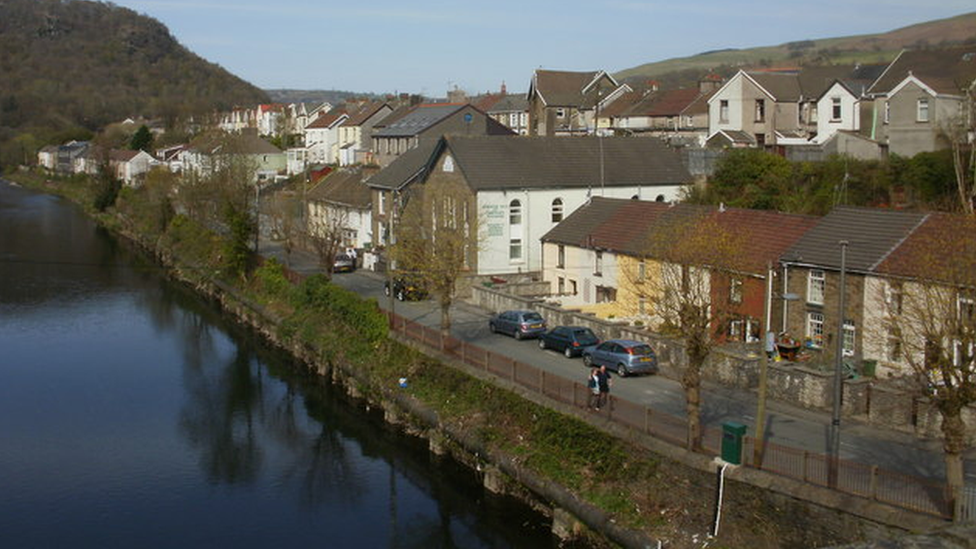 Sion Street normally with the river running alongside the road - taken in 2009