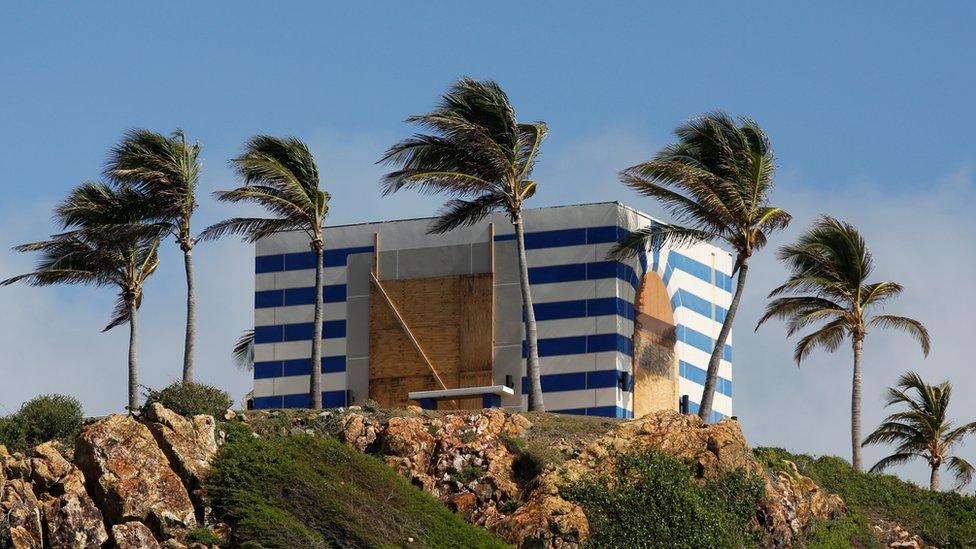 A boarded-up property on Jeffrey Epstein's island Little St James