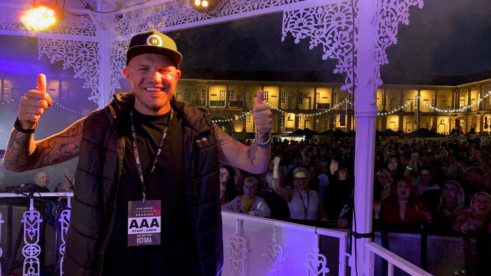 Dale Castell in front of clubbers at The Piece Hall