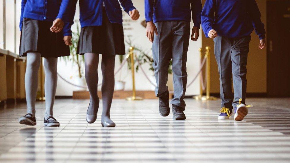 School children walking together