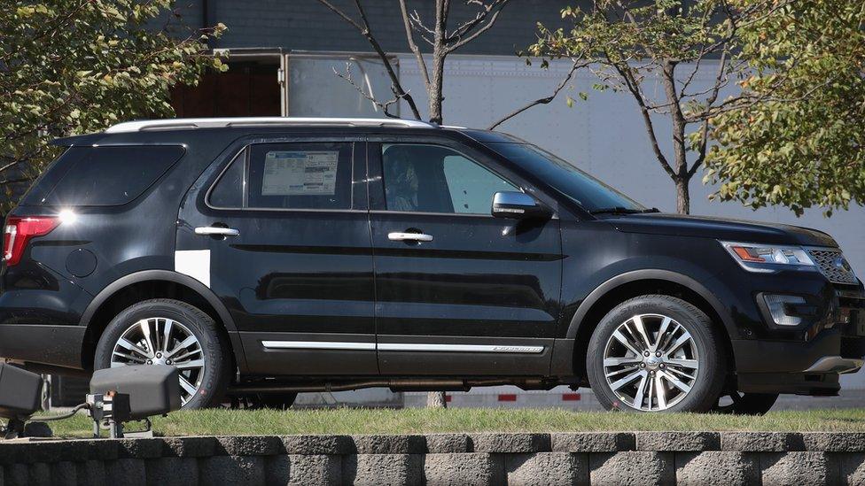 2017 Ford Explorer (an SUV) is displayed outside of Ford's Chicago Assembly Plant on October 18, 2017 in Chicago